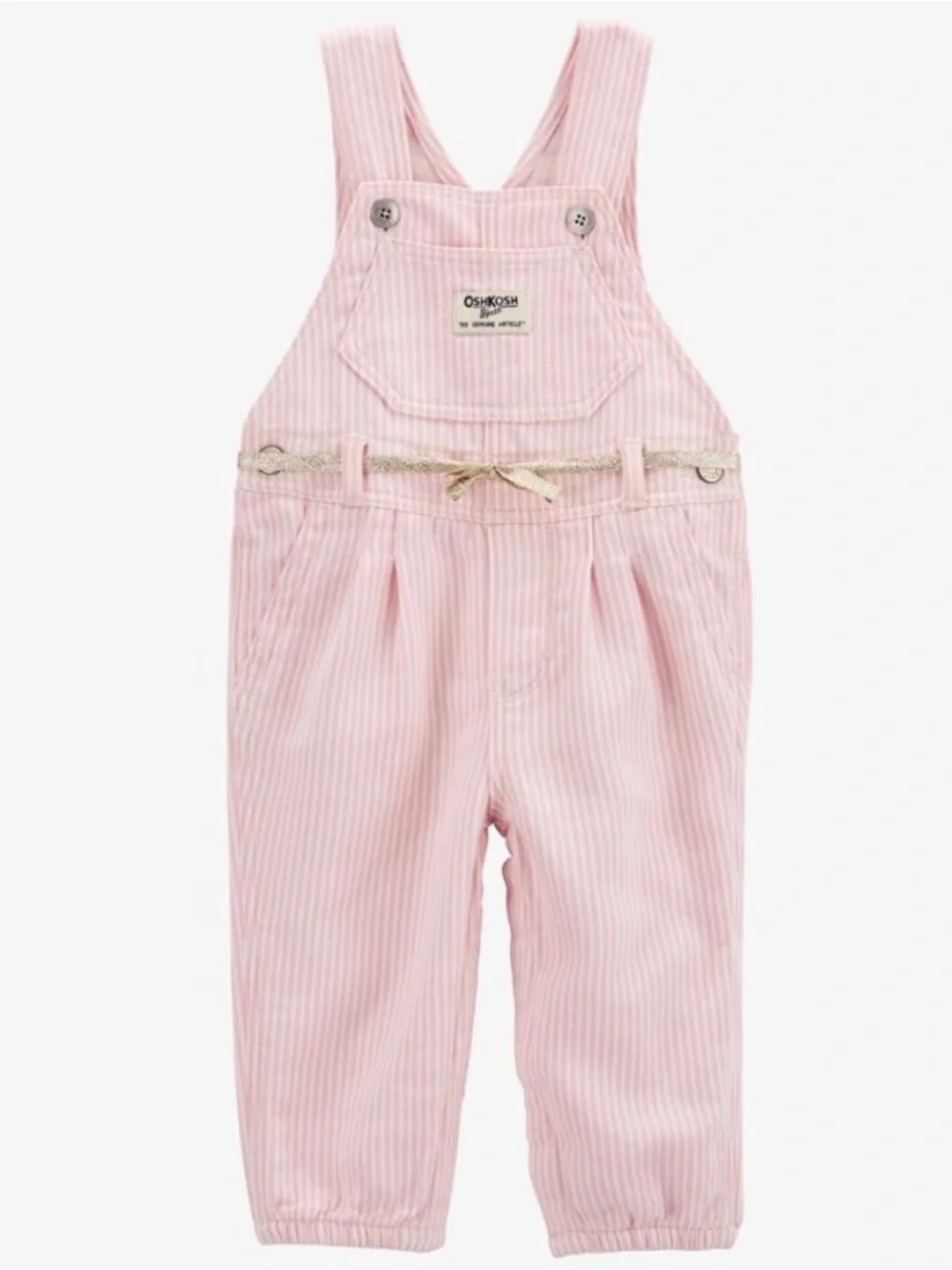NWT OshKosh B’gosh Pink Hickory Stripe Overalls 12-18M Gold Bow